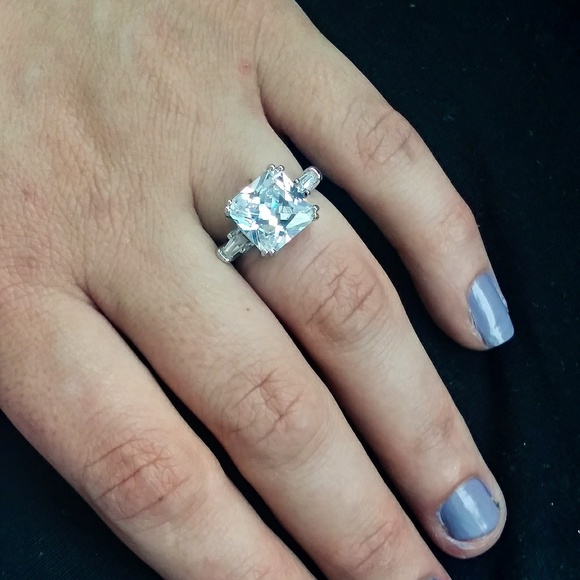 Diamond Asscher 925 Sterling Silver Ring - Picture 5 of 7